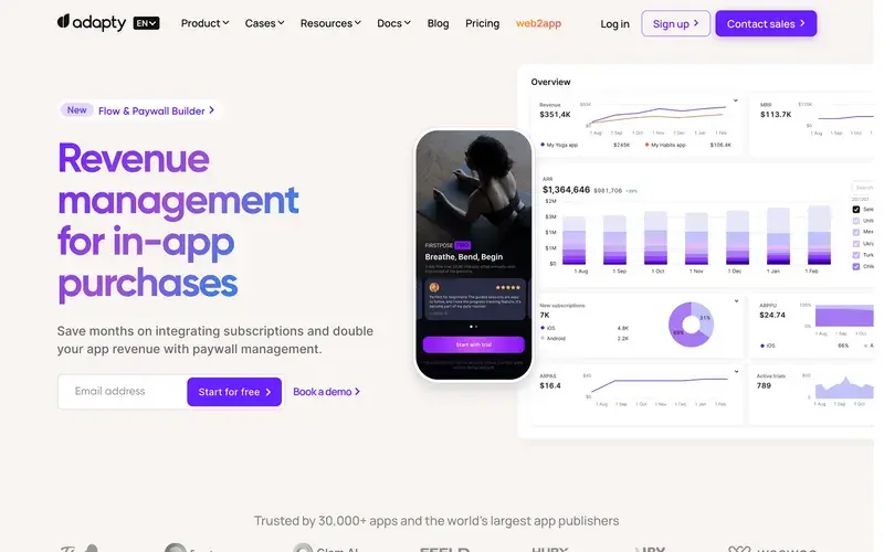 Screenshot of the Adapty homepage