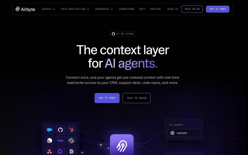 Screenshot of the Airbyte homepage