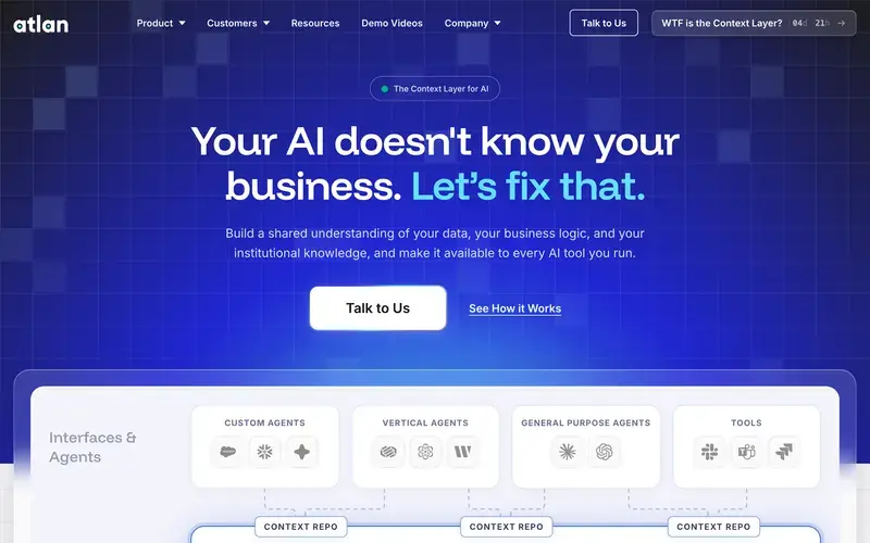Screenshot of the Atlan homepage