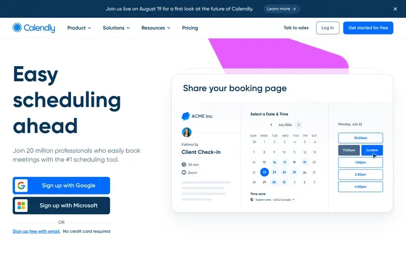 Screenshot of the Calendly homepage