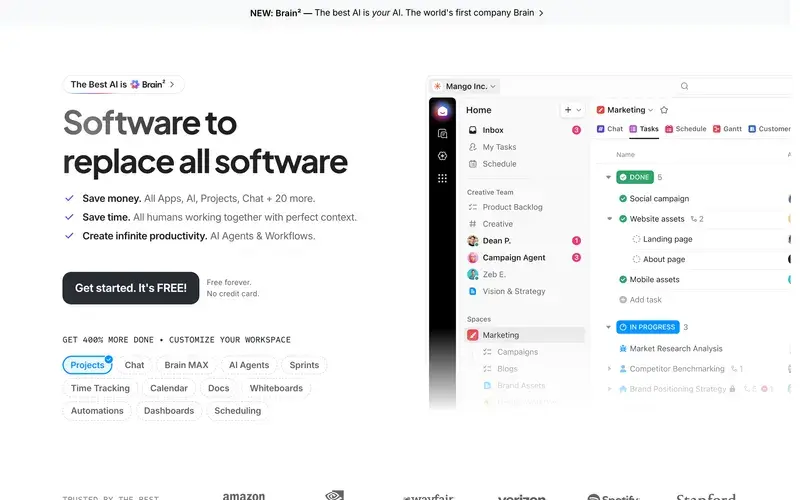 Screenshot of the ClickUp homepage