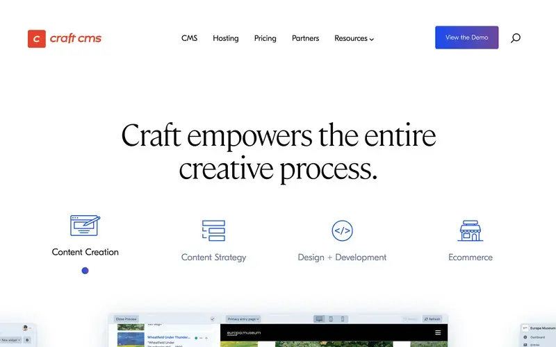 Screenshot of the Craft CMS homepage