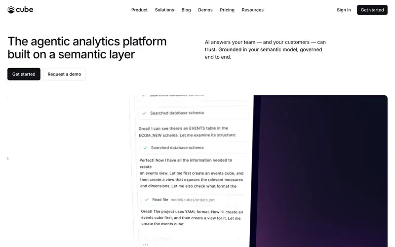 Screenshot of the Cube homepage
