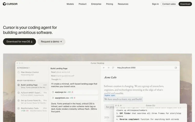 Screenshot of the Cursor homepage
