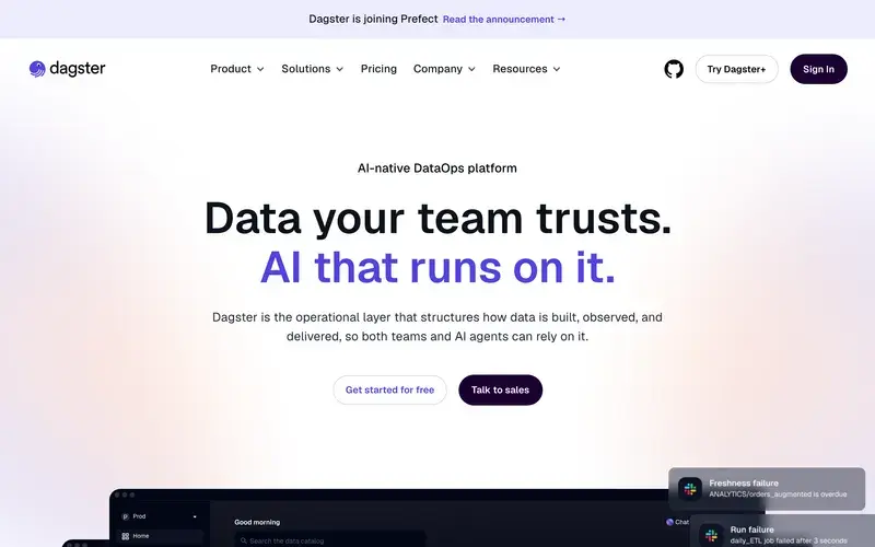 Screenshot of the Dagster homepage