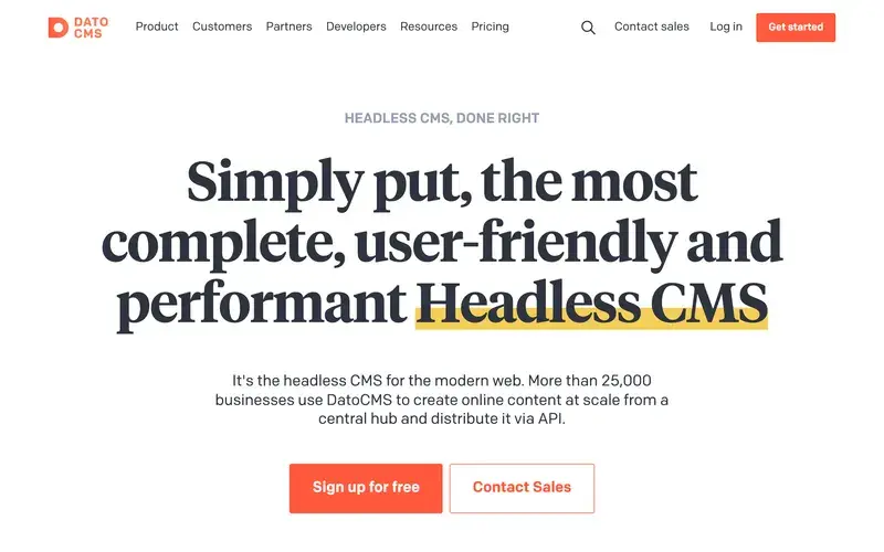 Screenshot of the DatoCMS homepage