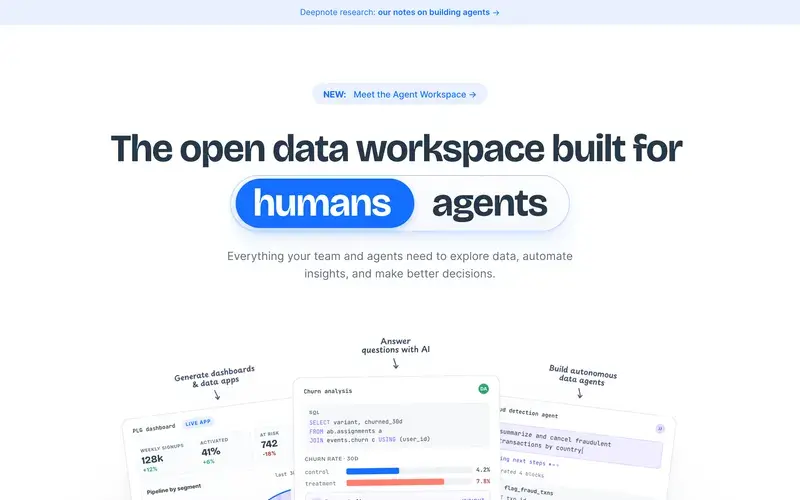 Screenshot of the Deepnote homepage
