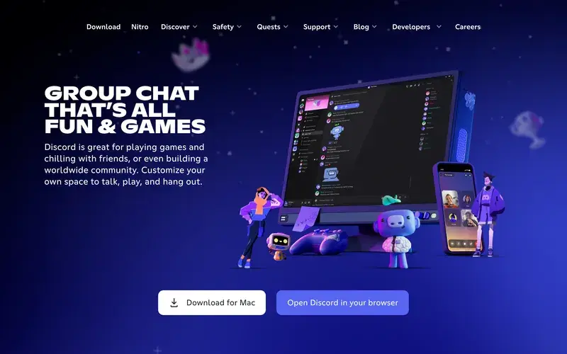 Screenshot of the Discord homepage