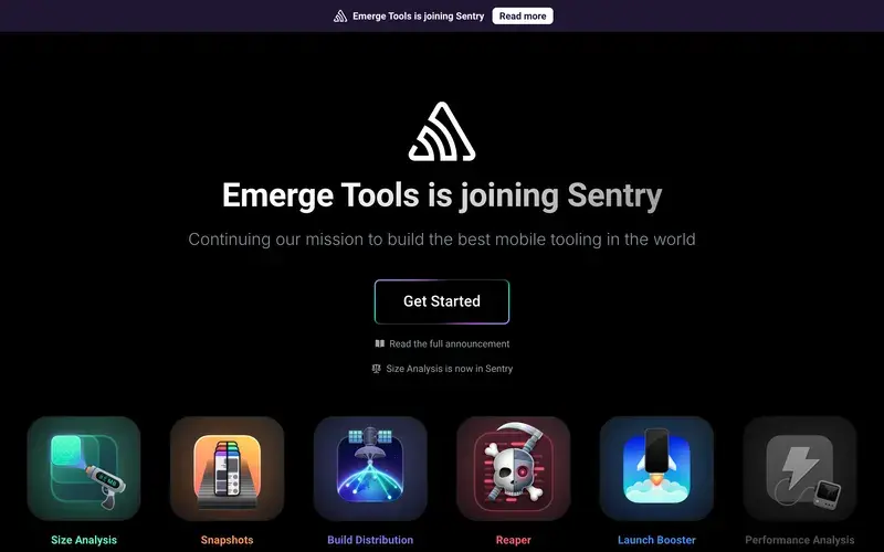 Screenshot of the Emerge Tools homepage
