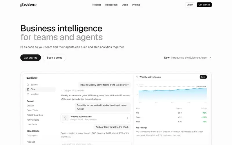 Screenshot of the Evidence homepage