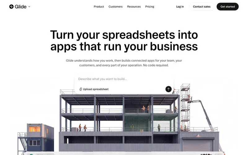 Screenshot of the Glide homepage