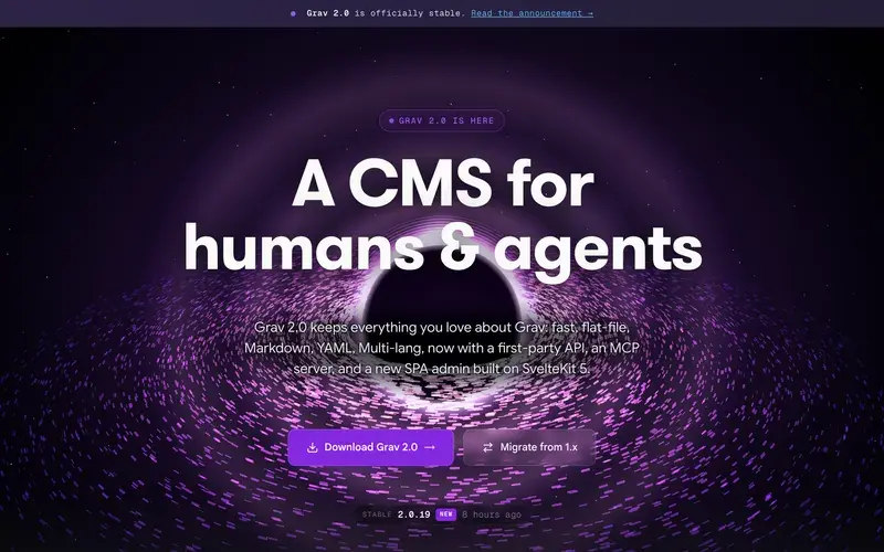 Screenshot of the Grav homepage
