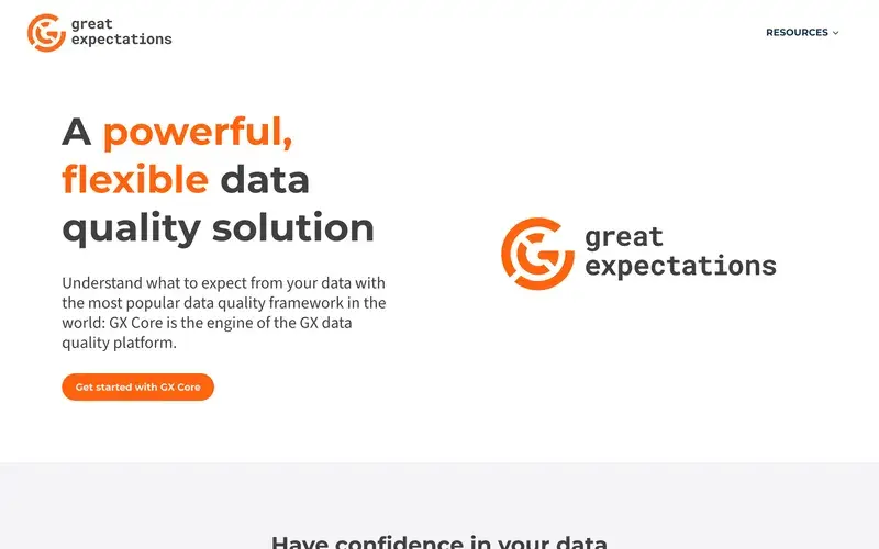 Screenshot of the Great Expectations homepage