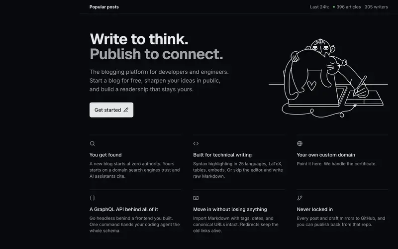 Screenshot of the Hashnode homepage