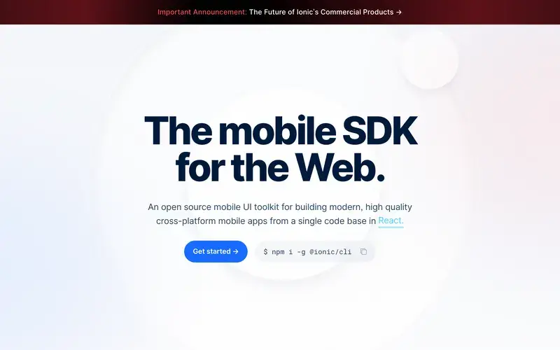 Screenshot of the Ionic homepage