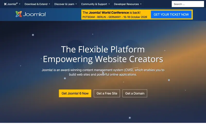 Screenshot of the Joomla homepage