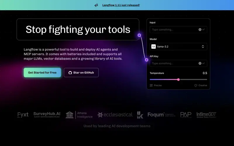 Screenshot of the Langflow homepage