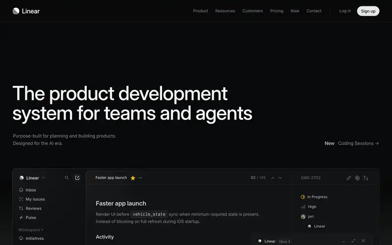 Screenshot of the Linear homepage