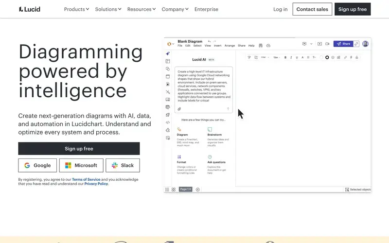 Screenshot of the Lucidchart homepage