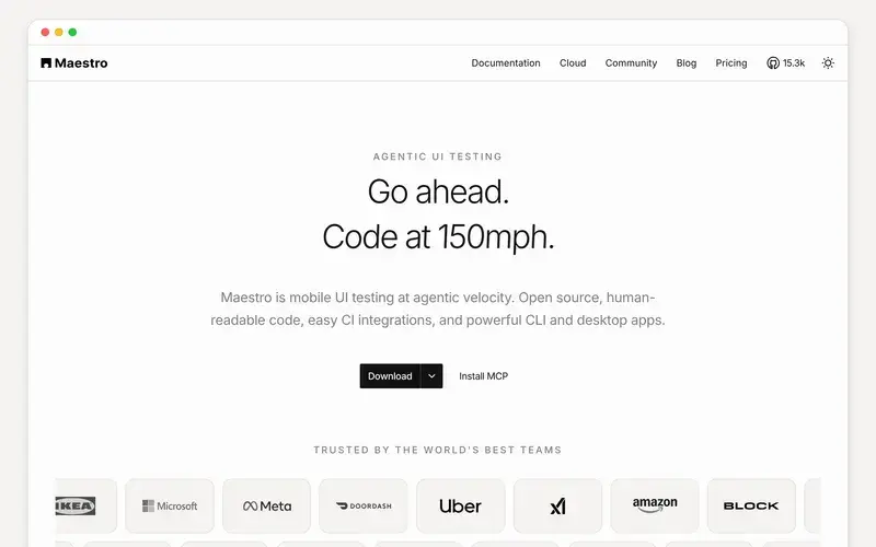 Screenshot of the Maestro homepage