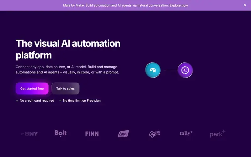 Screenshot of the Make homepage