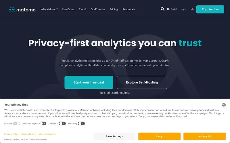 Screenshot of the Matomo homepage