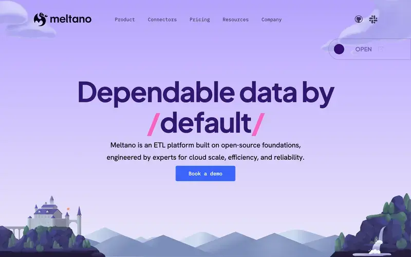 Screenshot of the Meltano homepage