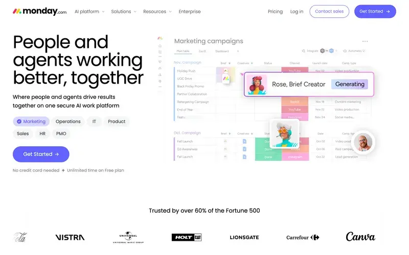Screenshot of the monday.com homepage
