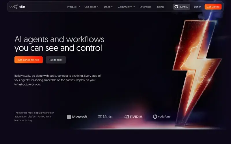 Screenshot of the n8n homepage