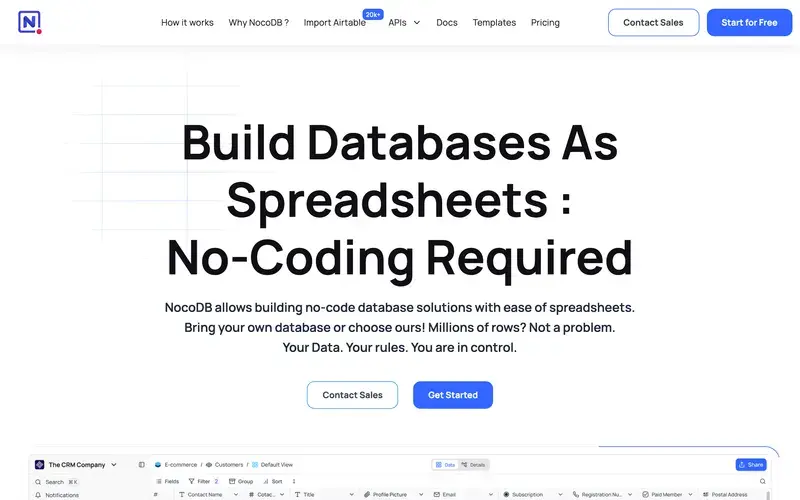 Screenshot of the NocoDB homepage