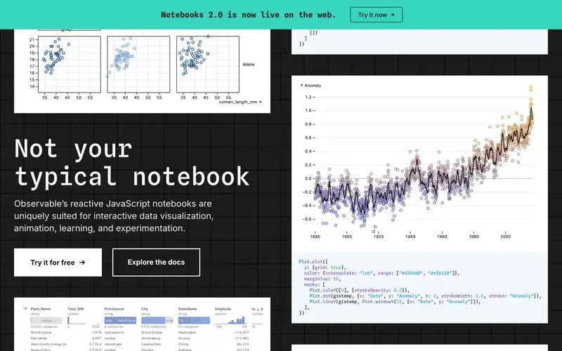 Screenshot of the Observable homepage