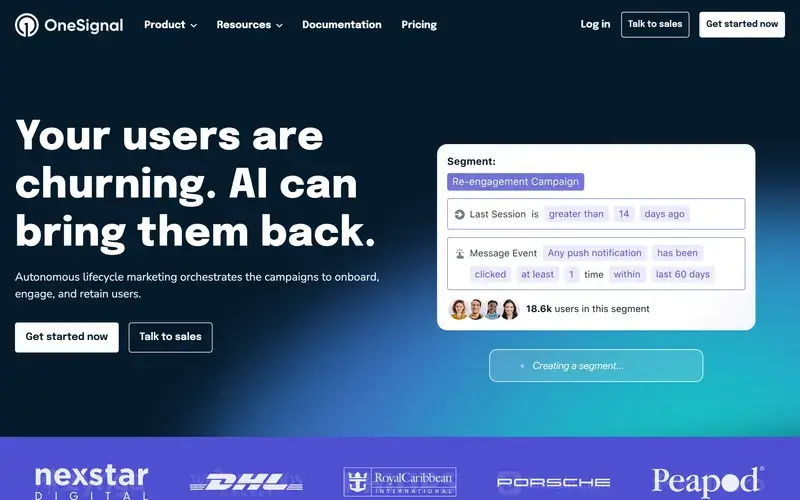Screenshot of the OneSignal homepage