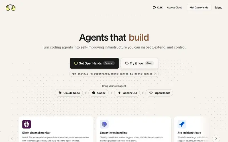 Screenshot of the OpenHands homepage