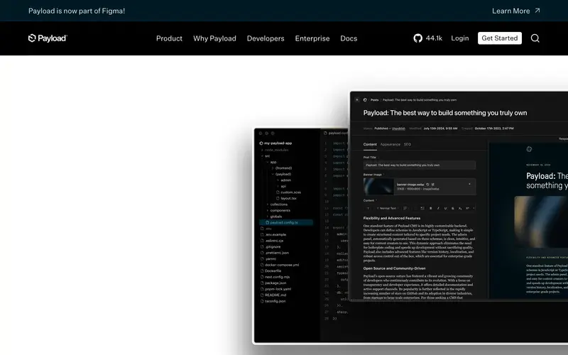 Screenshot of the Payload homepage