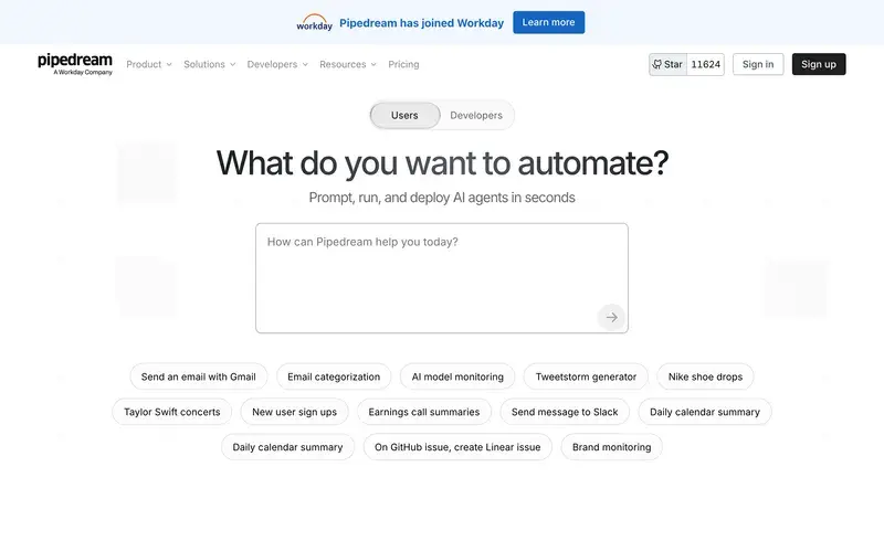 Screenshot of the Pipedream homepage