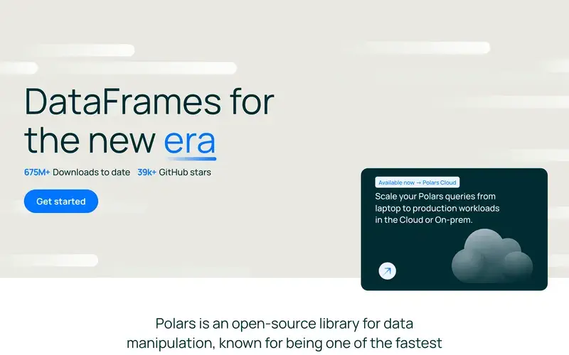 Screenshot of the Polars homepage
