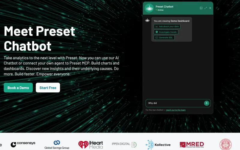 Screenshot of the Preset homepage