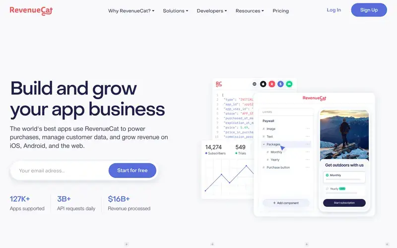 Screenshot of the RevenueCat homepage