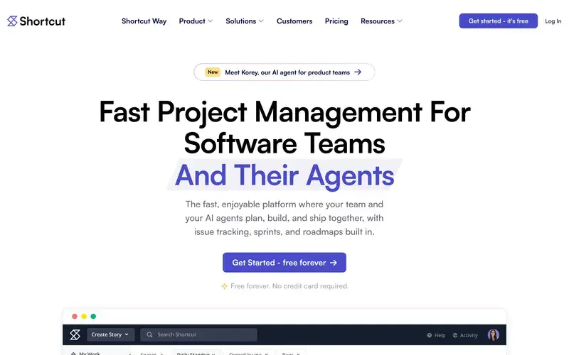 Screenshot of the Shortcut homepage