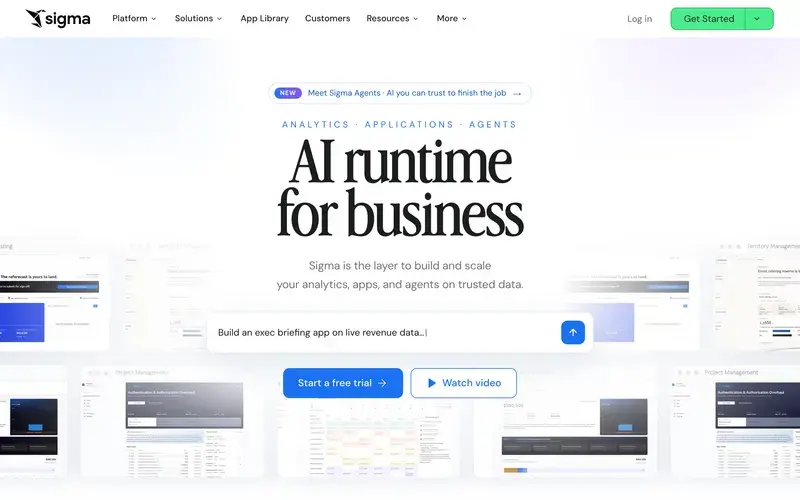 Screenshot of the Sigma Computing homepage