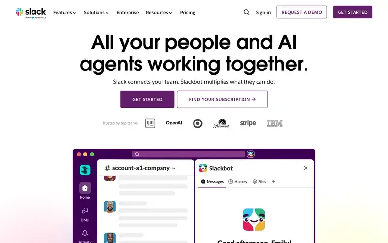 Screenshot of the Slack homepage