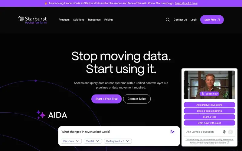 Screenshot of the Starburst homepage
