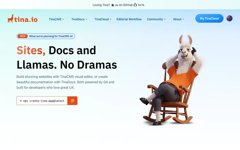 Screenshot of the TinaCMS homepage