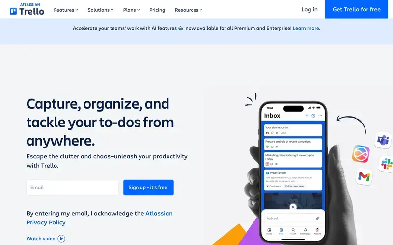 Screenshot of the Trello homepage