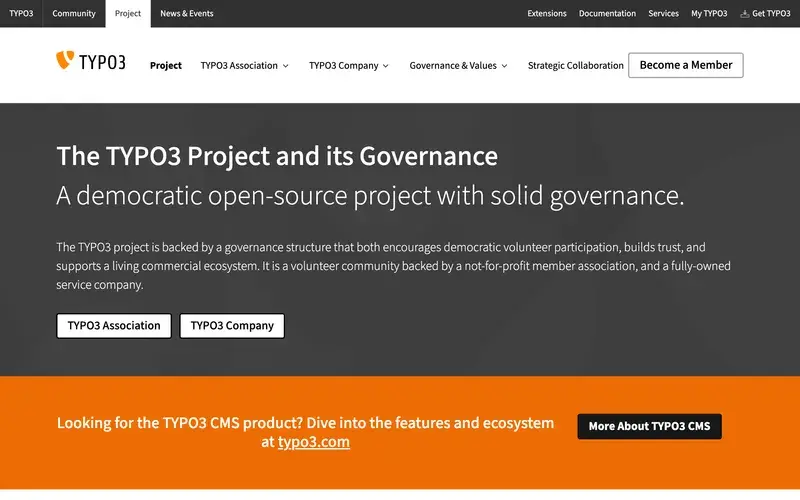 Screenshot of the TYPO3 homepage
