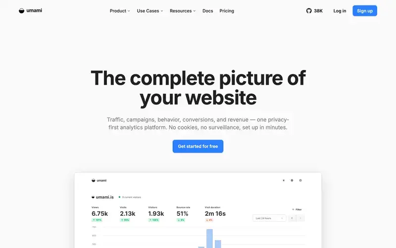 Screenshot of the Umami homepage