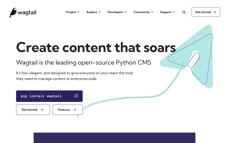 Screenshot of the Wagtail homepage