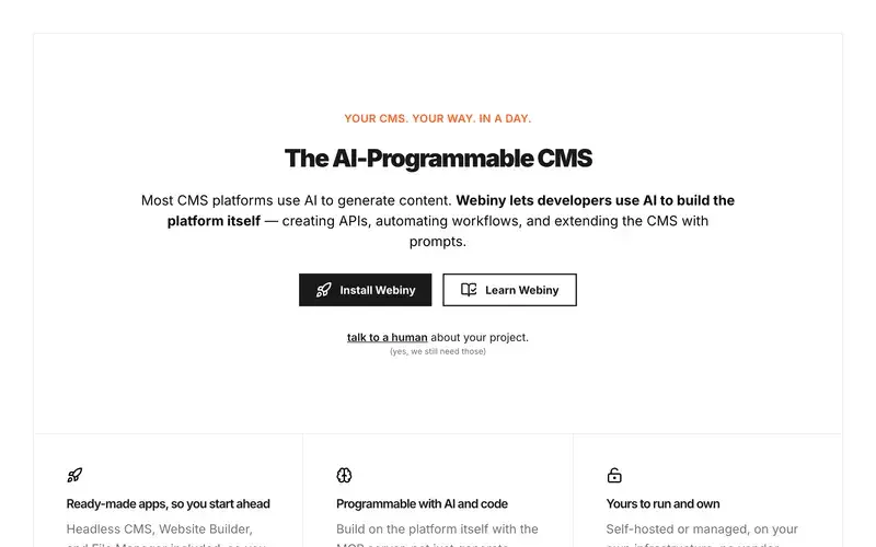 Screenshot of the Webiny homepage