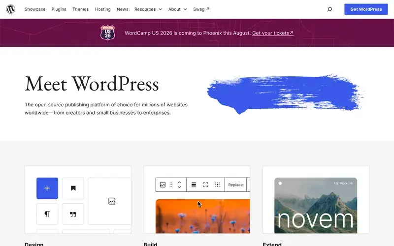 Screenshot of the WordPress homepage