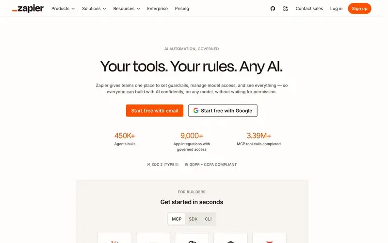 Screenshot of the Zapier homepage